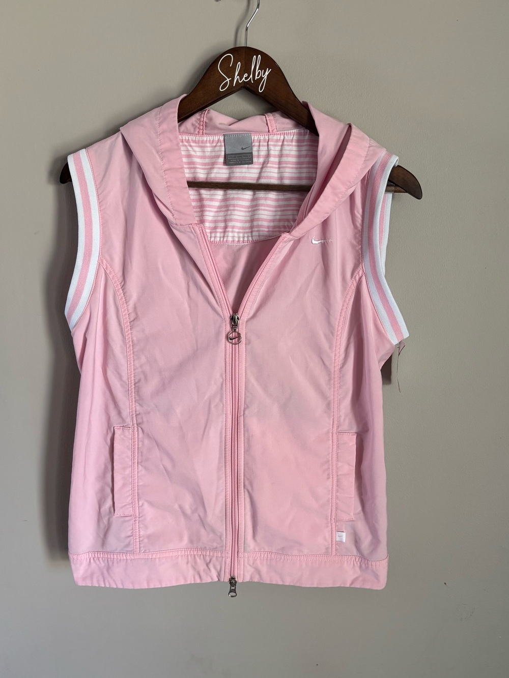 Nike Light Pink Sleeveless Hooded Zip Jacket